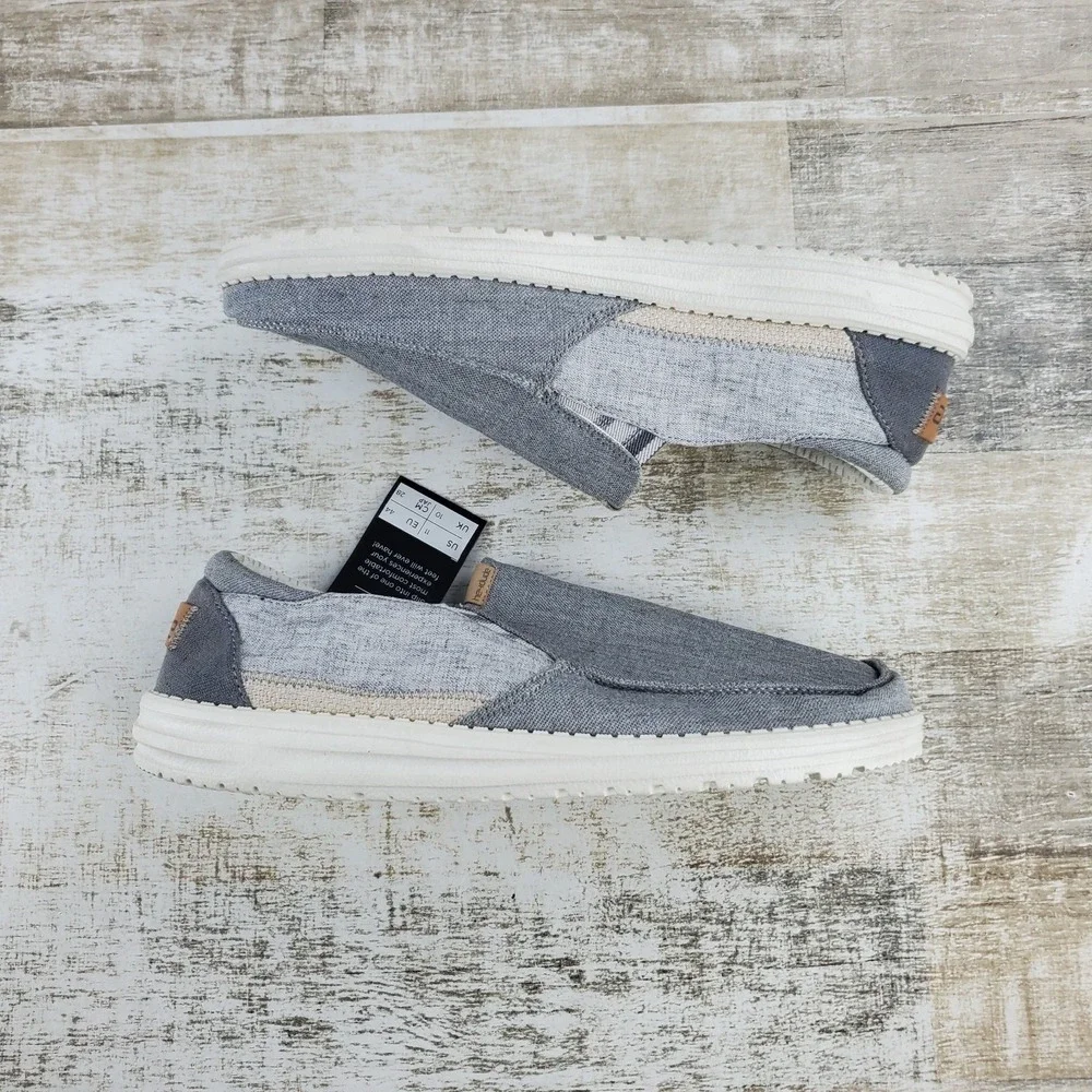 Hey Dude Thad Chambray Mens Casual Shoes Sz 11 Ghost Gray Slip-On Round Toe